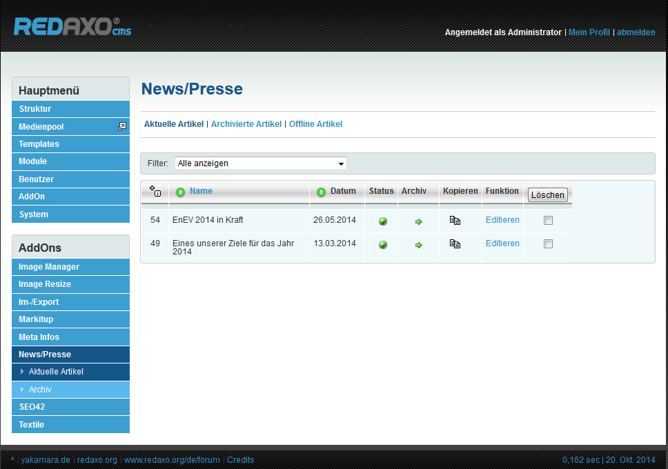 montag-architekten Backend redaxo